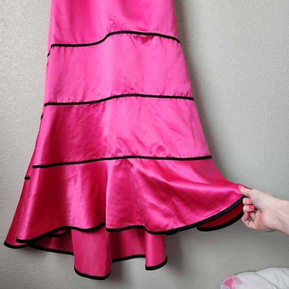 ZUM ZUM x VINTAGE Y2k fit flare maxi prom dress barbie pink black bows 7/8 - Picture 9 of 11